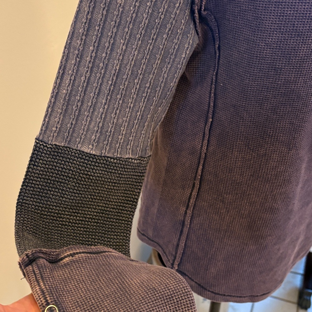 Oli & Hali Bluish-Purple Waffle Textured Henley - Picture 6 of 16